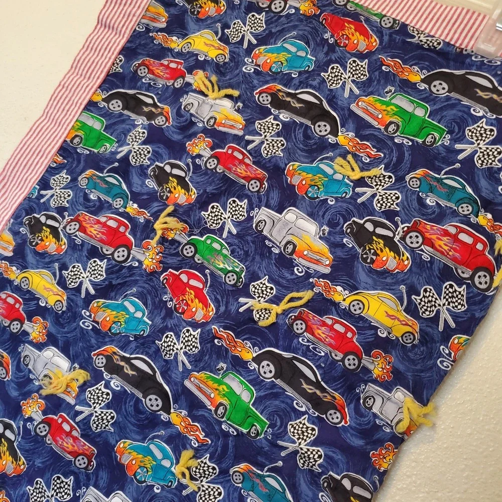 Lot of 2 Handmade Baby Quilts Hot Rod Racing Cars and Nautical Patchwork Navy
